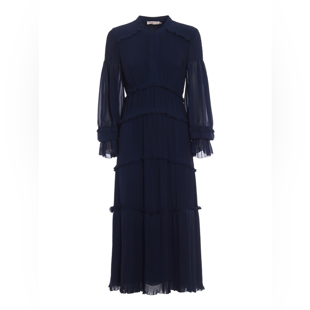 Tory Burch Stella Ruffled Pleated Chiffon Midi Dress